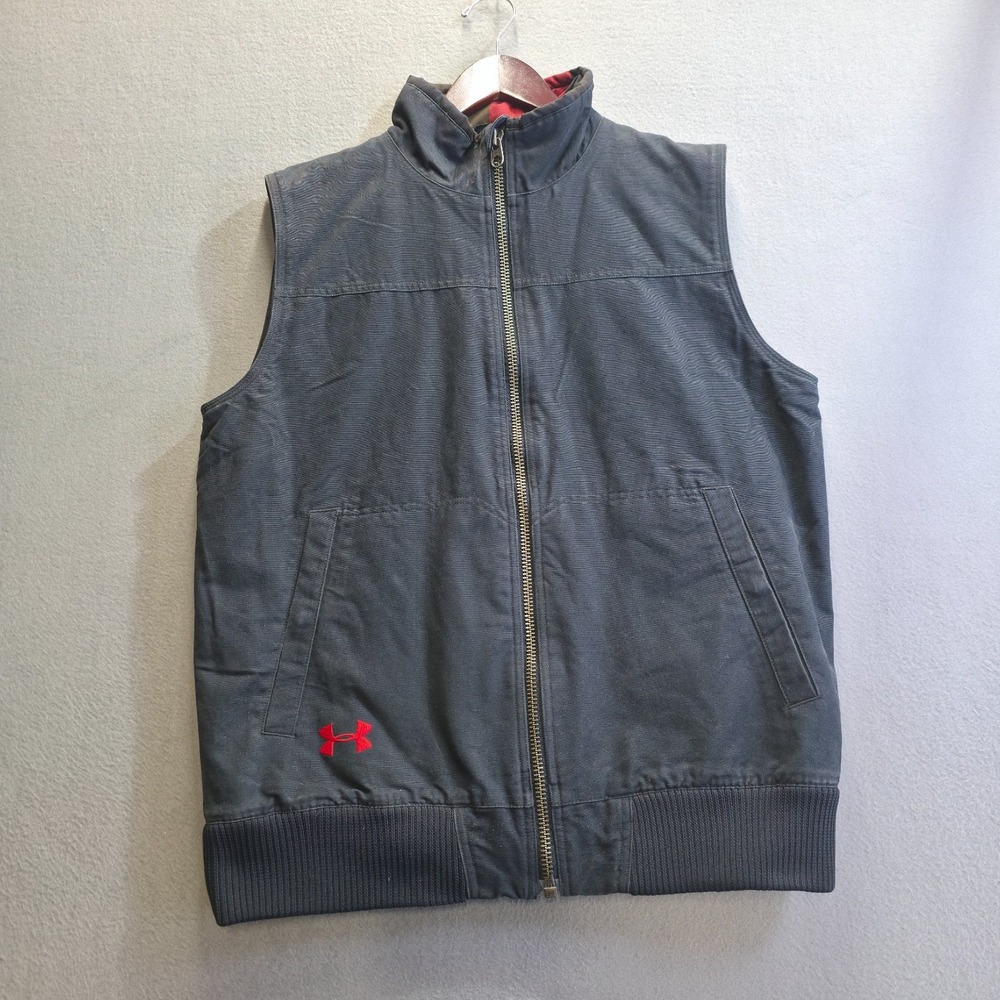 Under Armour Blue Canvas Lined Vest Men Heavy Cotton Zip Outdoor Hunt Work Large